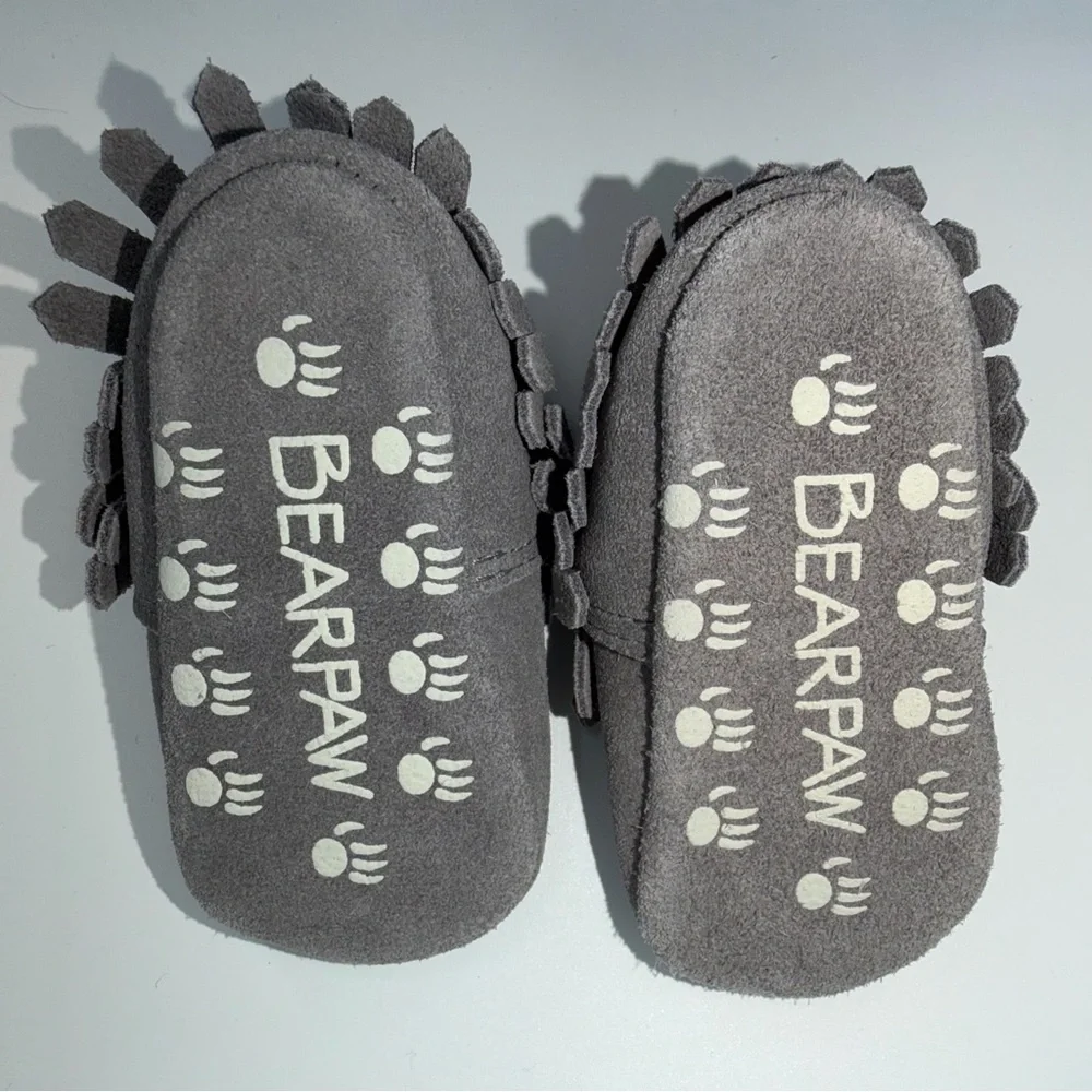 BearPaw Gray Genuine Suede Fringe Infant Moccasins size 0-6mo